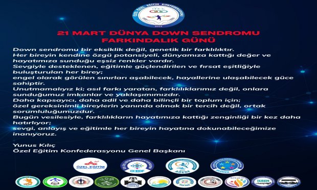 21 Mart Dünya Down Sendromu Farkındalık Günü